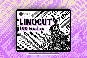 105+ Procreate linocut brushes, a Brush Add-On by laura.design