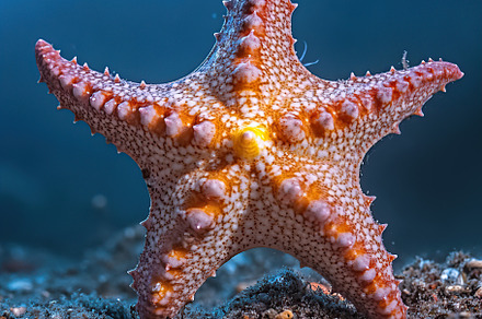 Starfish stands on sandy ocean floor in tranquil underwater environment, an Animal Photo by AlyaAnd