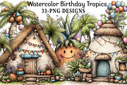 Watercolor Birthday Tropics Clipart, an Illustration by Daily.Designs (Thumbnail 1 of 8)