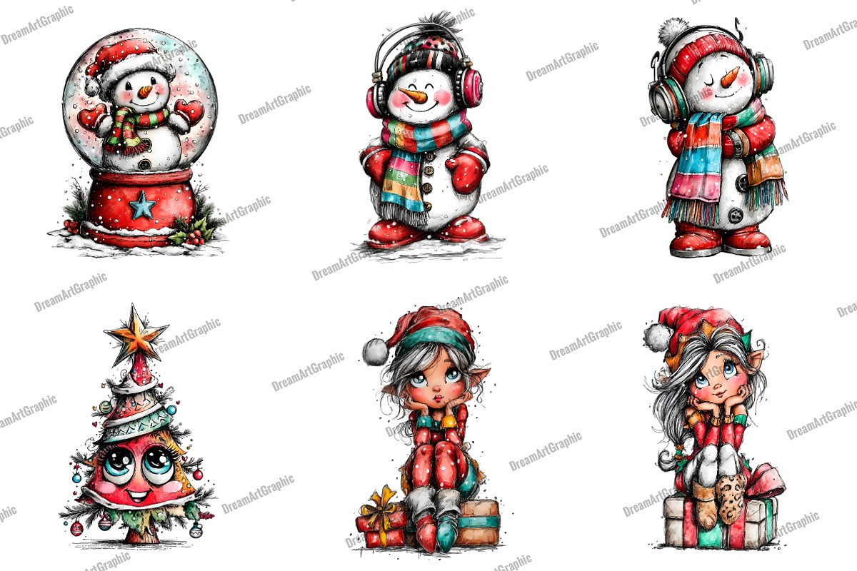 Cute Cartoon Christmas Clipart, an Illustration by DreamArtGraphic (Photo 5 of 5)