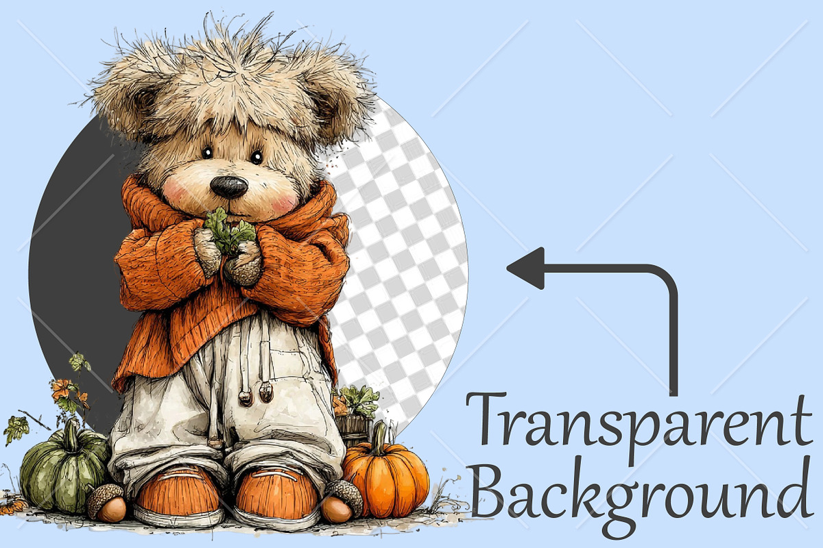 Whimsical Autumn Teddy Bear Clipart, a Seasonal Illustration by Canvas Craft (Photo 2 of 10)