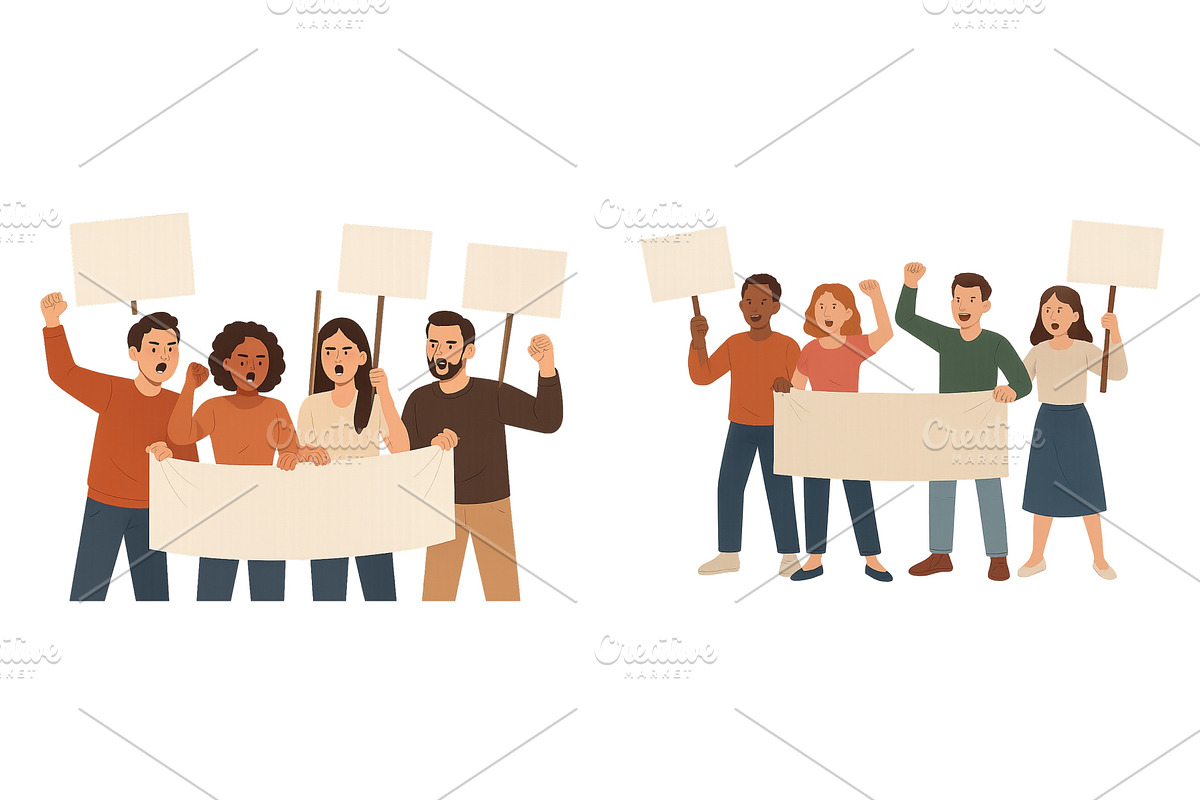 Demonstrators engaging in peaceful, a Person Illustration by ZinetroN