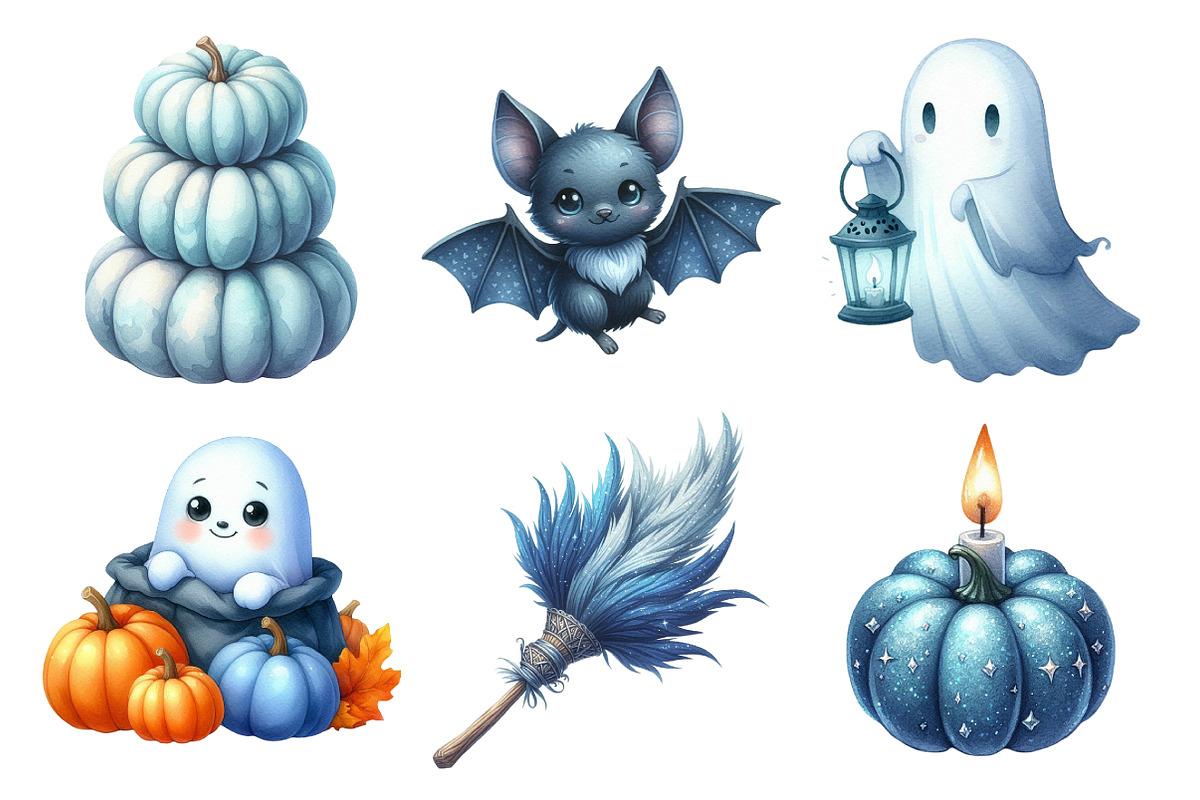 Watercolor Blue Halloween Clipart, an Illustration by Daily.Designs (Photo 4 of 5)