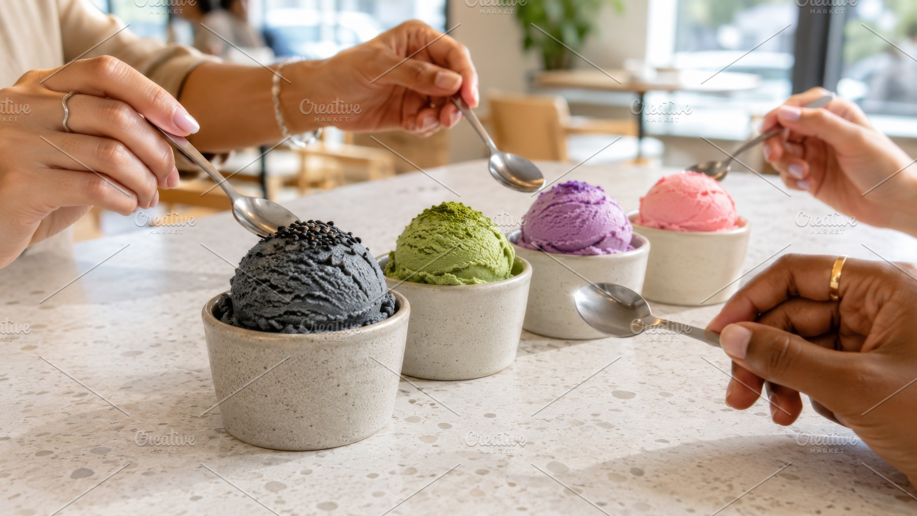 Black sesame ice cream and assorted, a Photo by Dvoevnore photos