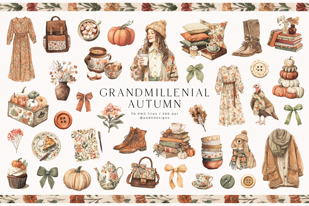 Grandmillenial Autumn Collection, a Seasonal Illustration by PeDe Designs (Photo 4 of 33)
