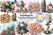 Watercolor Nautical Beach Clipart, an Illustration by CraftArtStudio (Thumbnail 1 of 6)