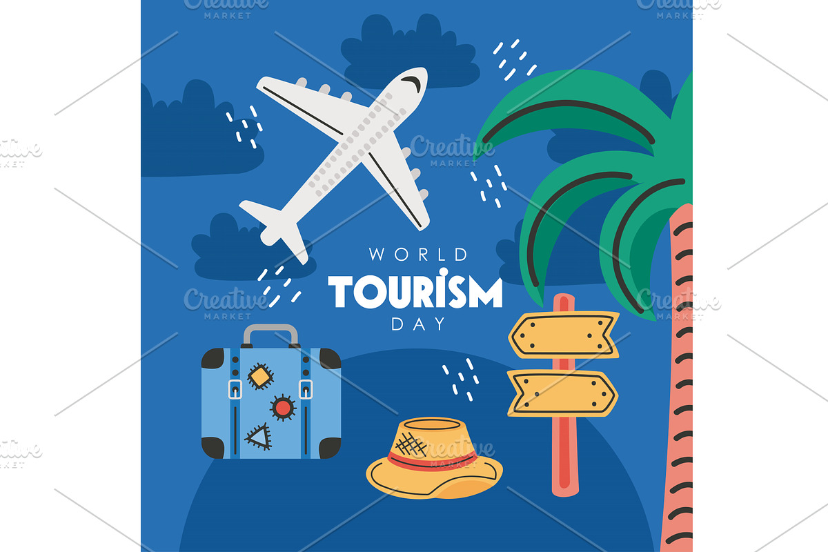 world turism day lettering card, an Illustration by studiogstock