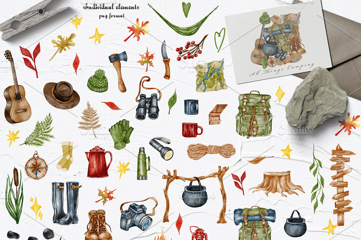Wild Camping Watercolor Collection, a Sport Illustration by BarvArt (Photo 15 of 22)
