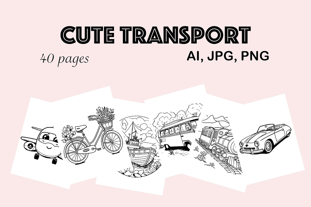 Coloring Page Kids Cute Transport, a Technology Illustration by MuzaArtStudio (Photo 1 of 4)