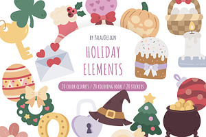 Holiday Elements Clipart Set, a Seasonal Illustration by Palau