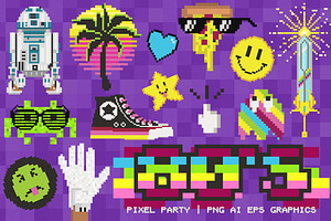 80's Pixel Party Gamer Clip Art Set