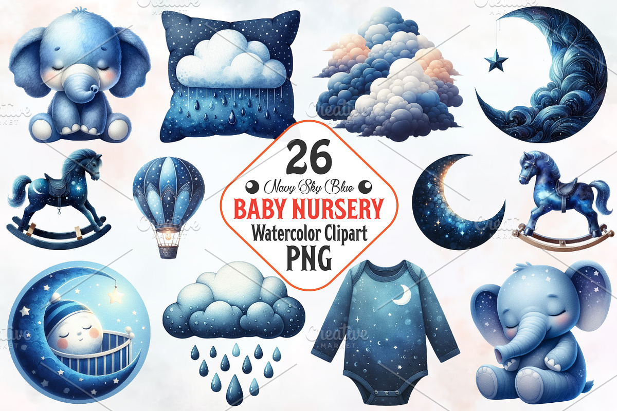 Navy Sky Blue Baby Nursery Clipart, an Illustration by RobertsArt (Photo 1 of 8)