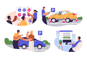 People study in driving school set, a Transportation Illustration by Good Studio