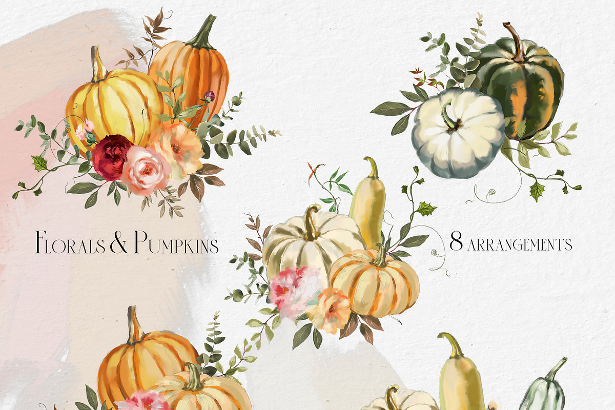 Florals & Pumpkins Fall Clip Art, a Decorative Illustration by whiteheartdesign (Photo 2 of 14)