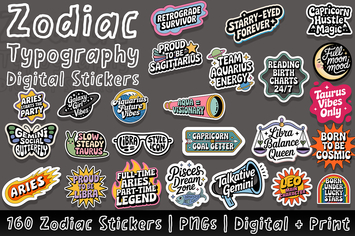 160 Zodiac Stickers, an Object Graphic by Jakayla Digital Co (Photo 7 of 16)
