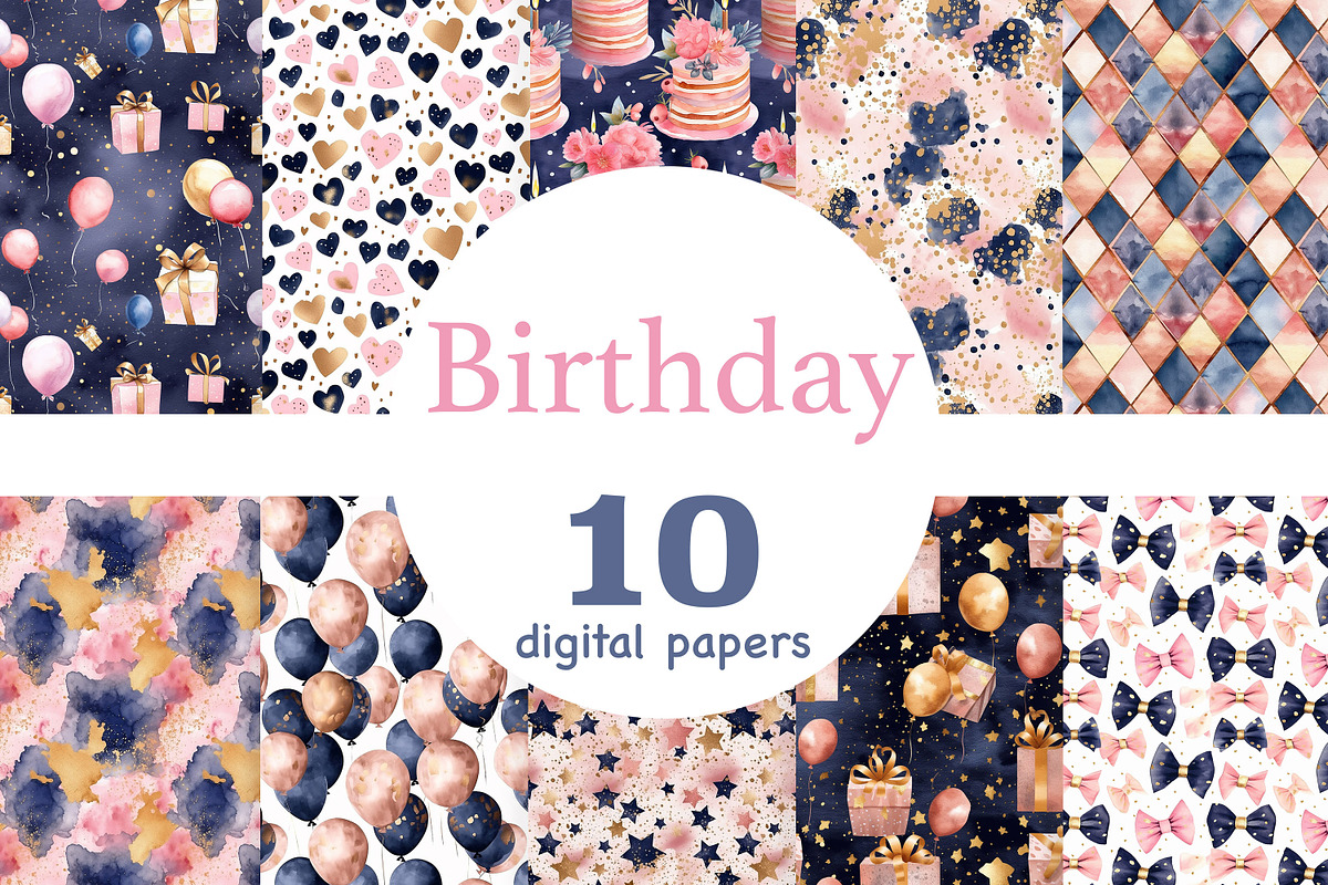 Birthday Seamless Patterns, a Pattern Graphic by GlamArtZhanna (Photo 1 of 3)