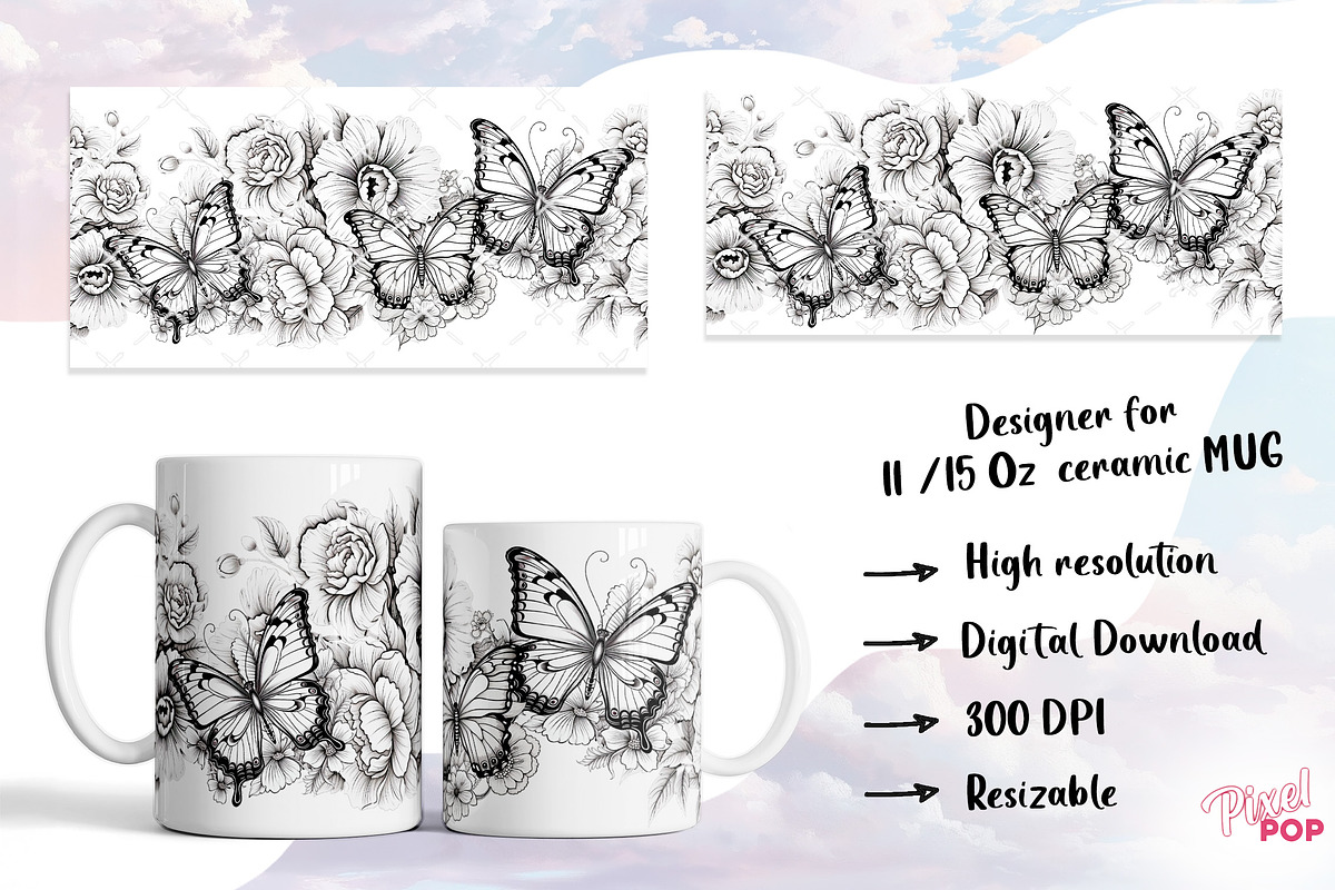 Butterflies design mug 11oz 15oz, a Graphic by TumblerArtDS (Photo 2 of 4)