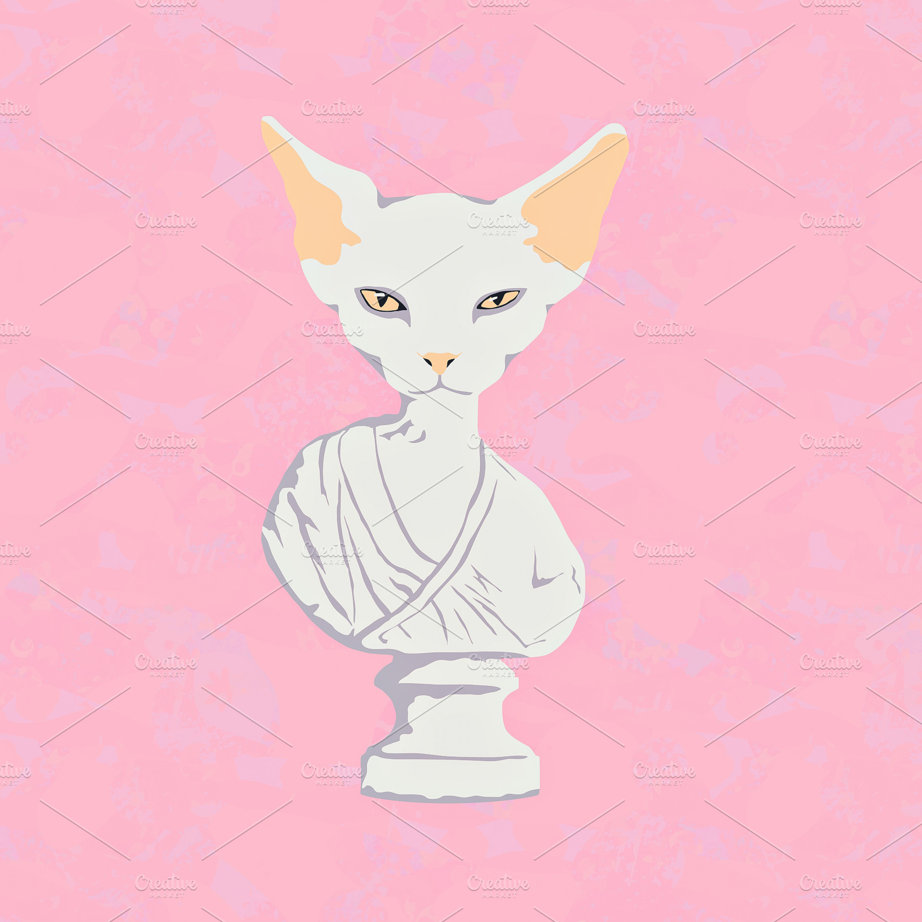 Fashion minimal illustration. Stylish greek statue cat., a Beauty & Fashion Photo by Jenya Porechenskaya