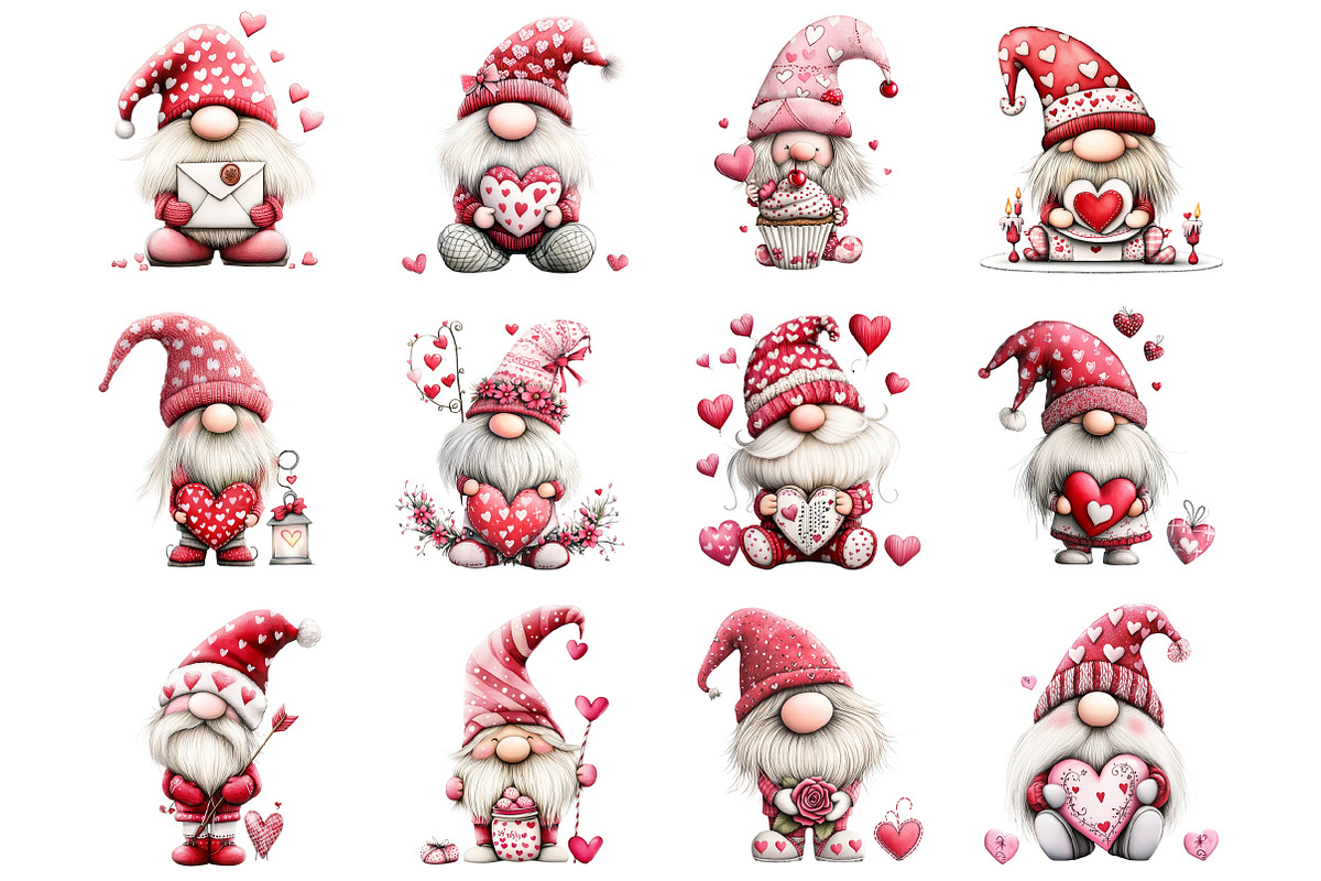 Whimsical Valentine Gnome Clipart, an Illustration by Design Market (Photo 3 of 5)