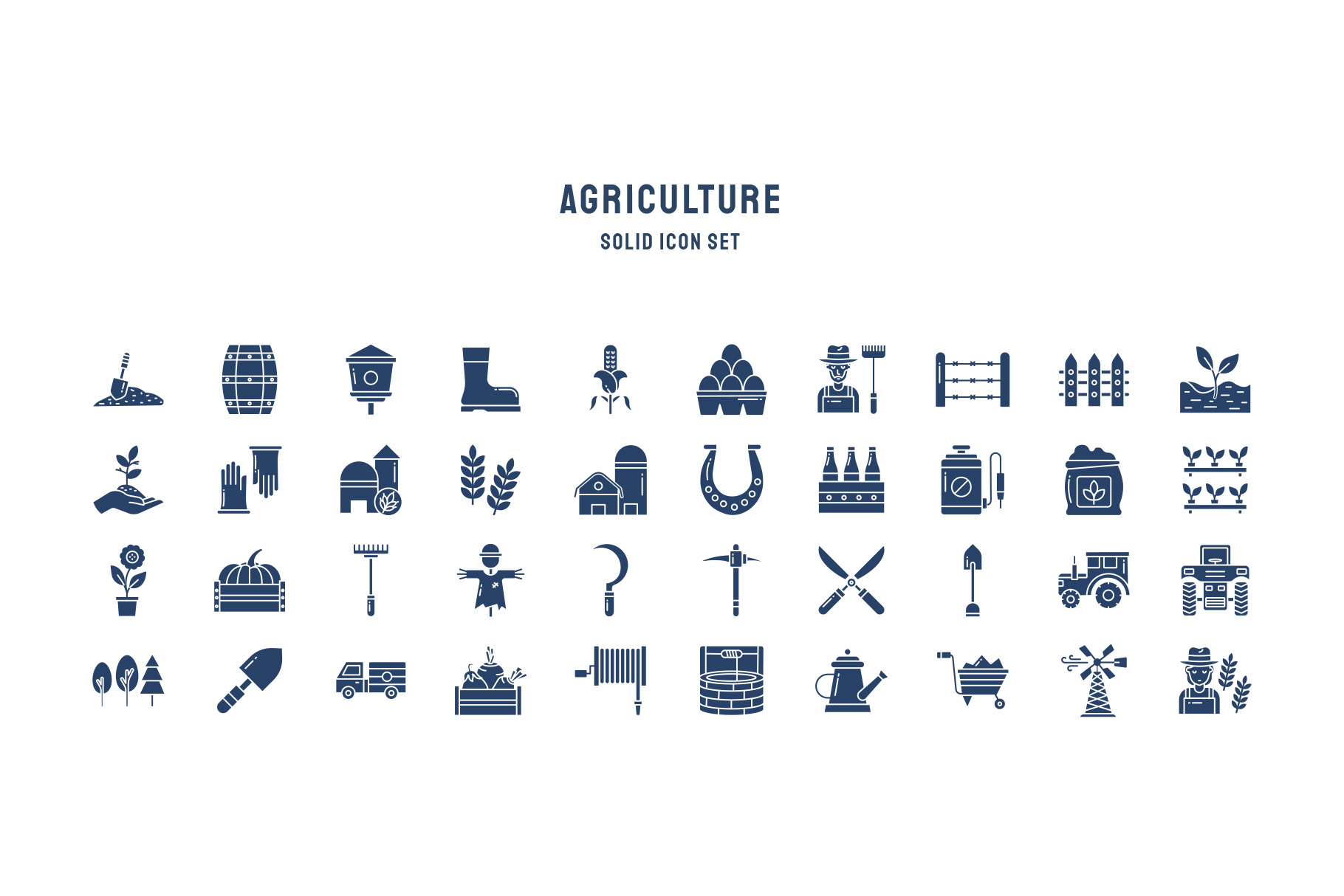 Farming and agriculture icon set, a Solid Icon by Icongeek26