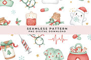 Christmas Nurse Seamless Pattern, a Decorative Illustration by Anca Digital Vibe (Thumbnail 1 of 7)