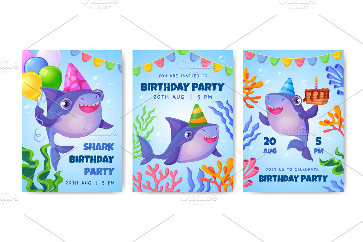Shark party. Baby shark birthday, an Animal Illustration by Stock-Smart-Start