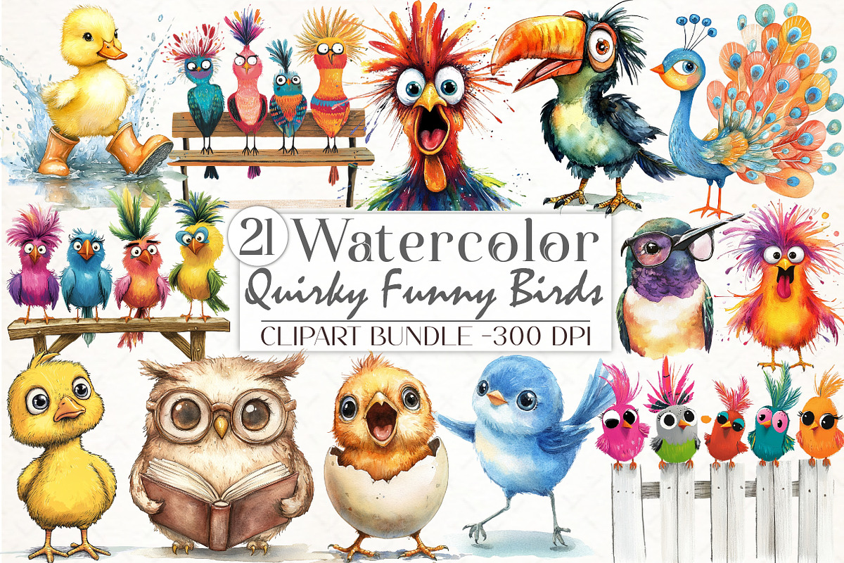 Cute Quirky Funny Birds Clipart, an Illustration by Libby Wishes (Photo 1 of 6)