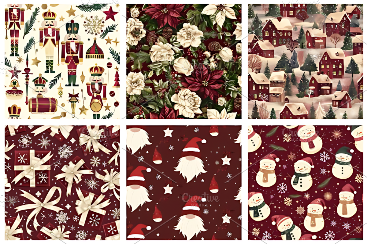 Burgundy Ivory Christmas Patterns, a Pattern Graphic by Design Station (Photo 3 of 5)