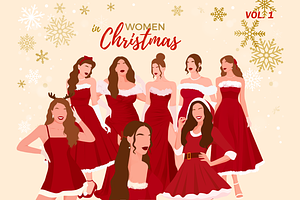 Women in Christmas Outfit Cliparts