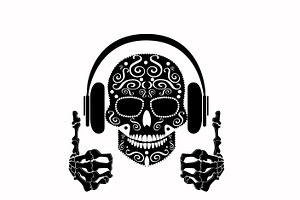 DJ Skull Icon Black And White