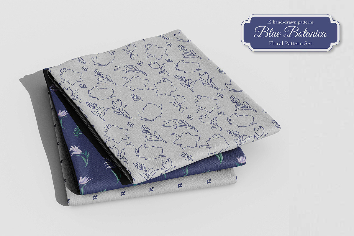 Blue Botanica – Floral Pattern Set, a Pattern Graphic by L- design studio (Photo 4 of 12)