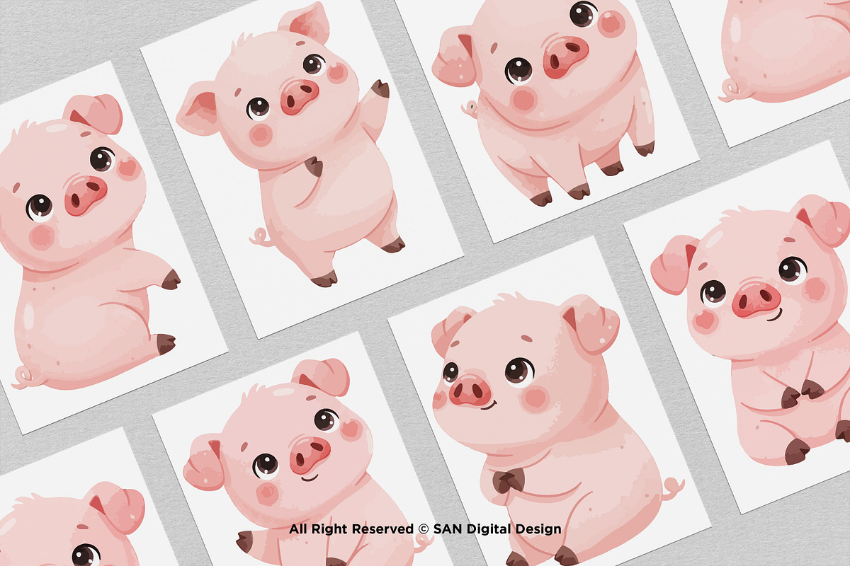 15 Bundle Watercolor Baby Pig Pink, an Animal Illustration by Morspective (Photo 3 of 8)