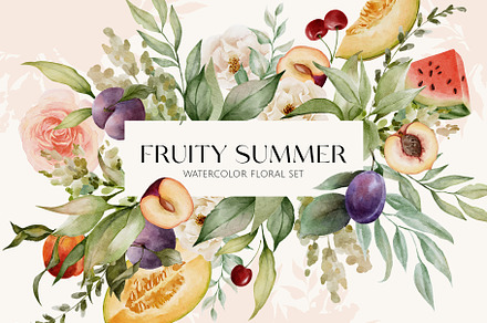 FRUITY SUMMER watercolor floral set, a Seasonal Illustration by Yuliia Lashevska