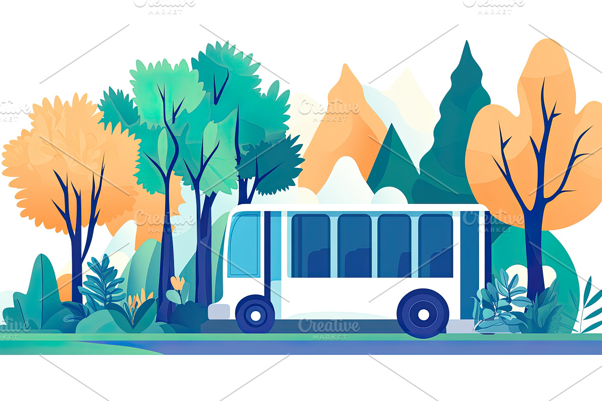 Bus Stop in Scenic Landscape, a Transportation Illustration by Lermont51