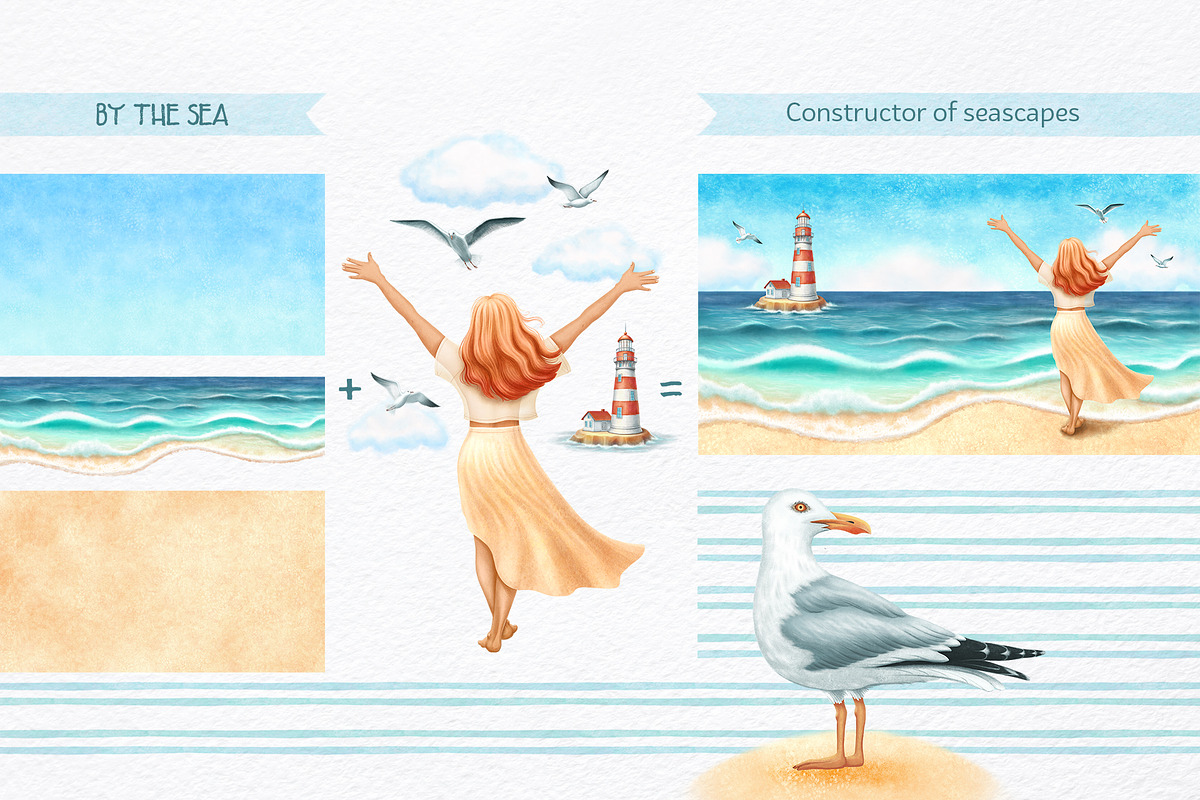 Sea Clipart. Patterns & Seascapes, a Person Illustration by MariArtySpace (Photo 6 of 15)