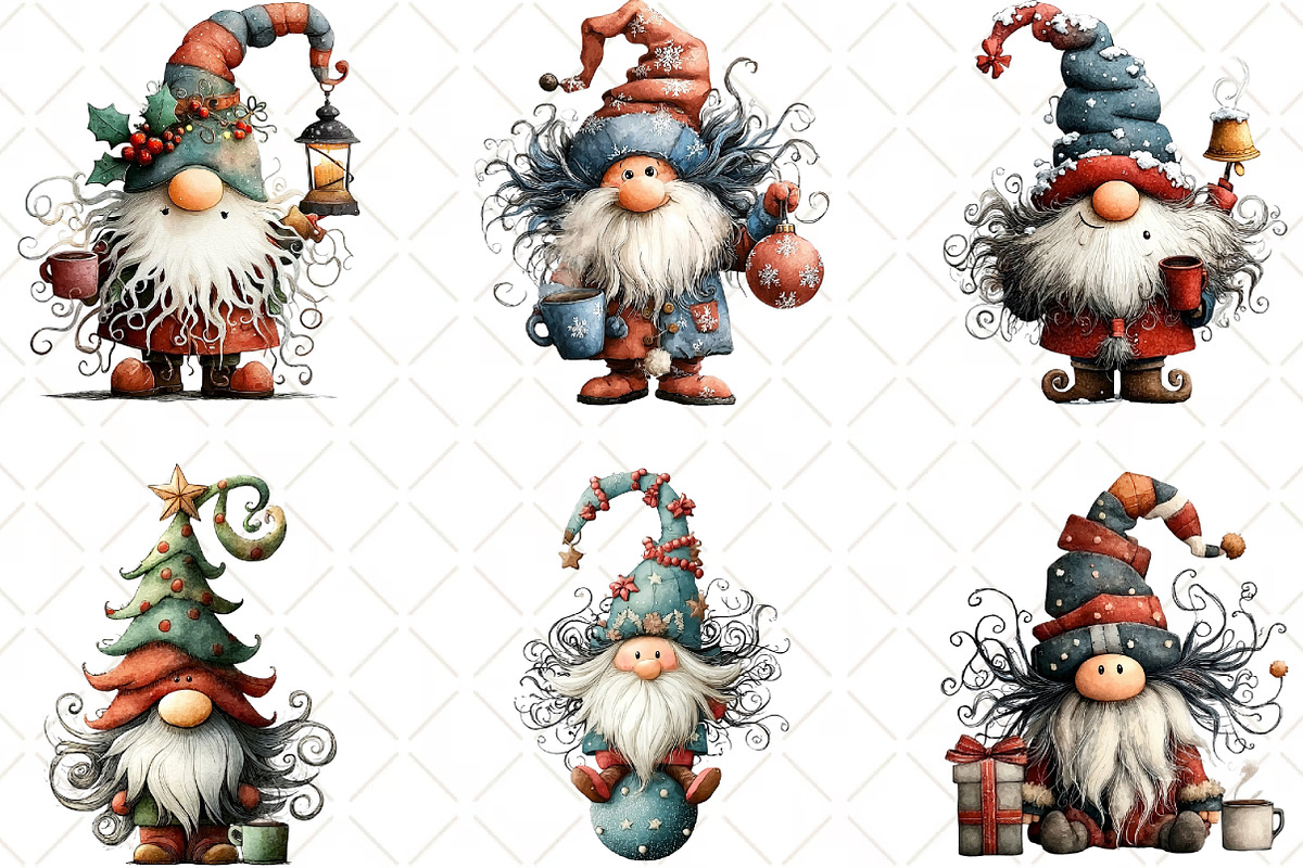 Whimsical Christmas Gnome Clipart, an Illustration by Black Bird Studio (Photo 5 of 6)