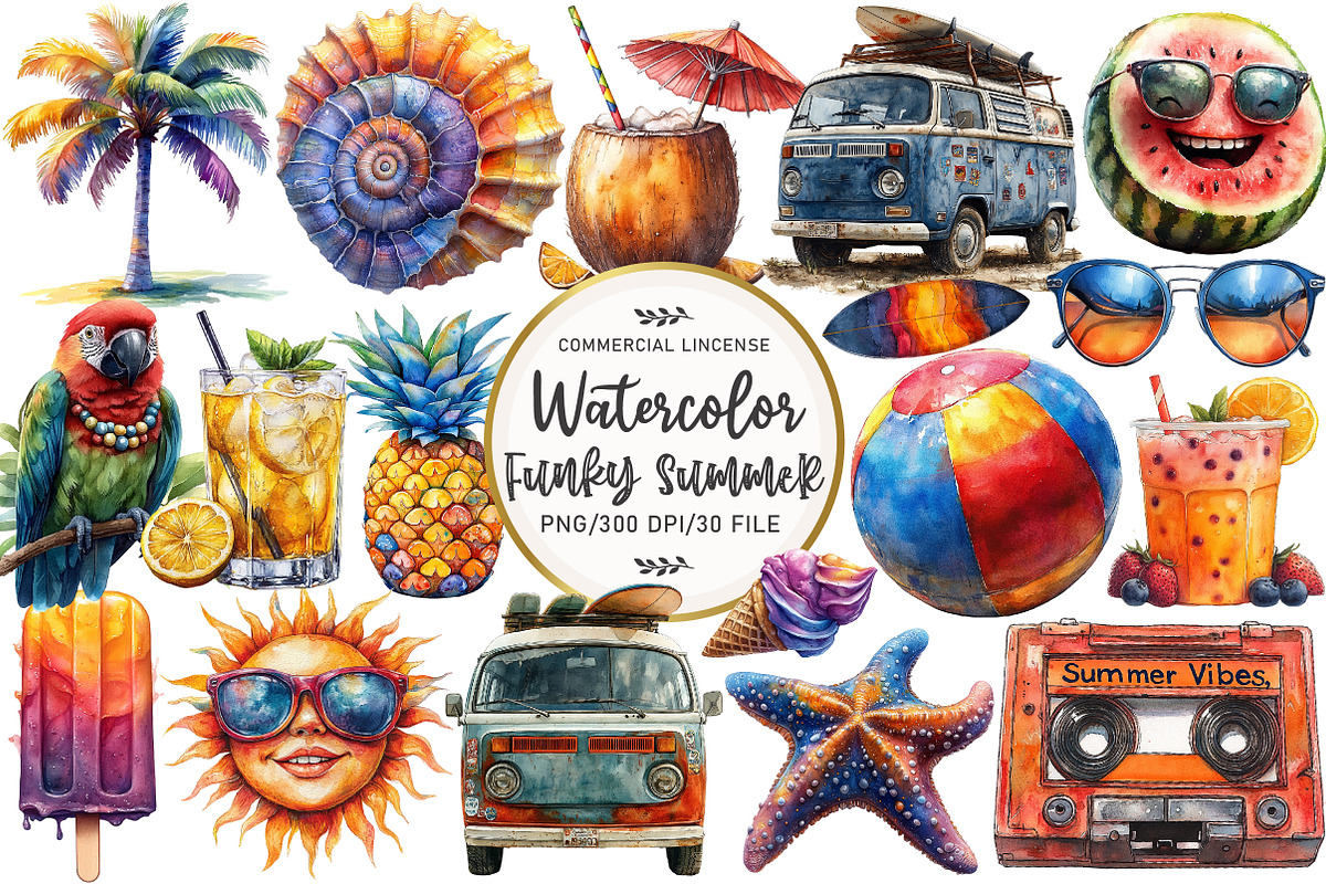 Funky Summer Clipart, an Illustration by OK Design (Photo 1 of 5)