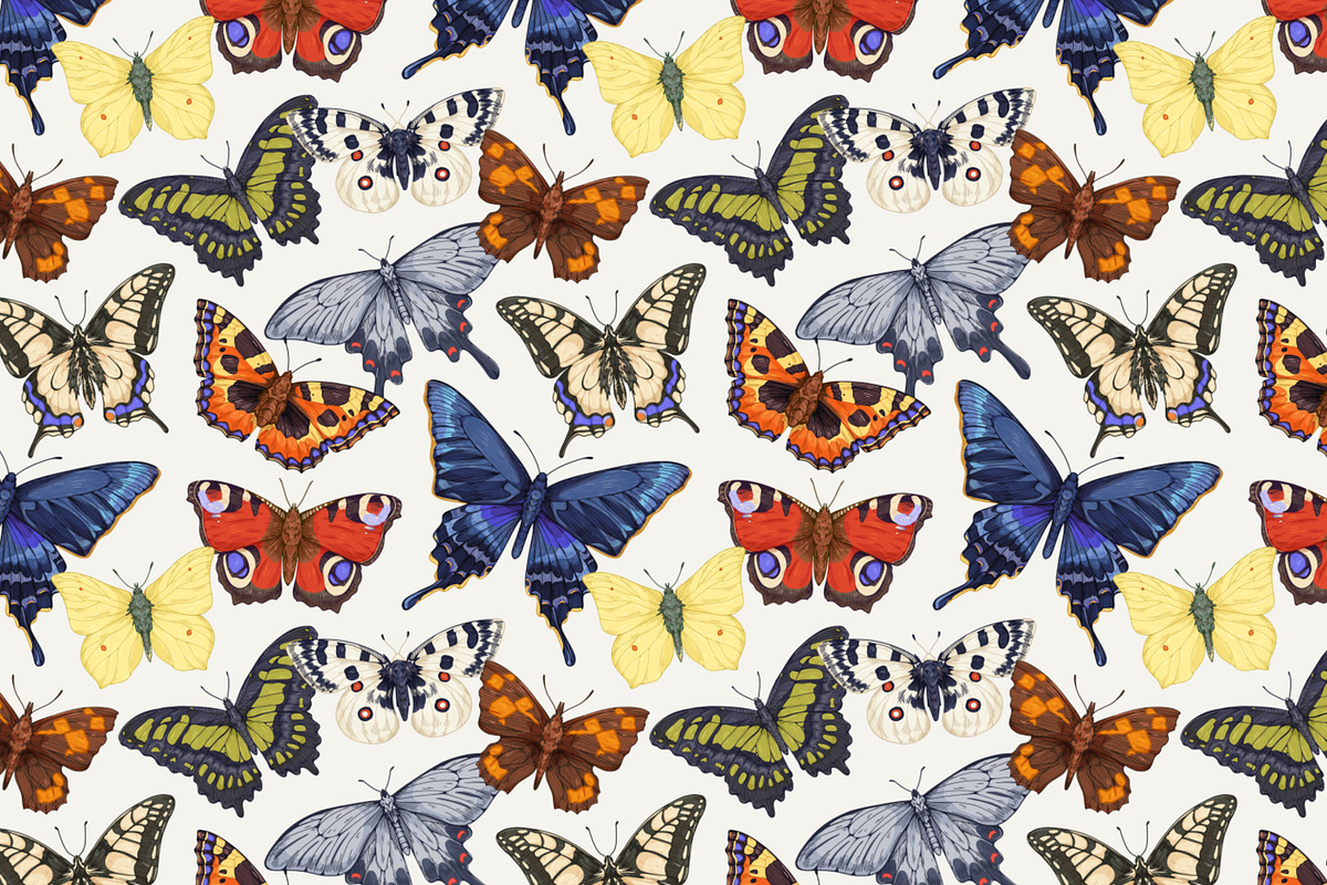 Vintage butterflies seamless pattern, a Pattern Graphic by Good Studio (Photo 2 of 8)