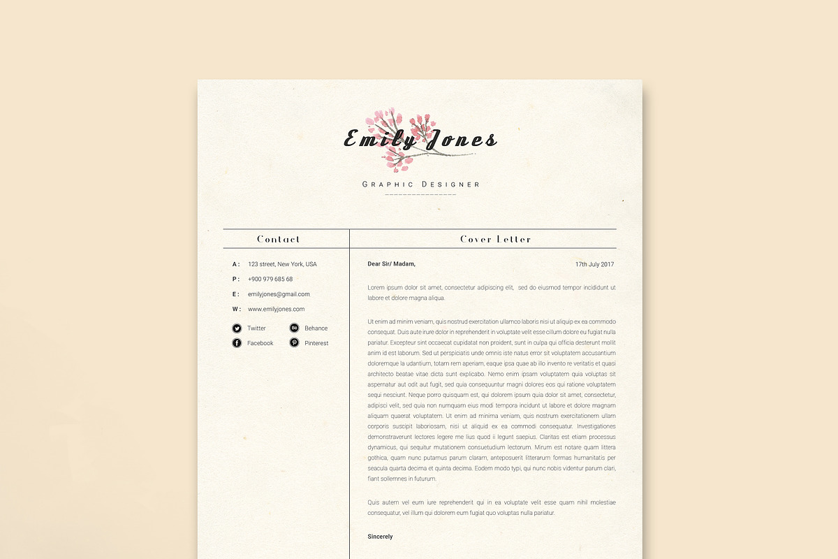 Floral Resume CoverLetter Template C, a Resume Template by Showy68 Template (Photo 3 of 5)