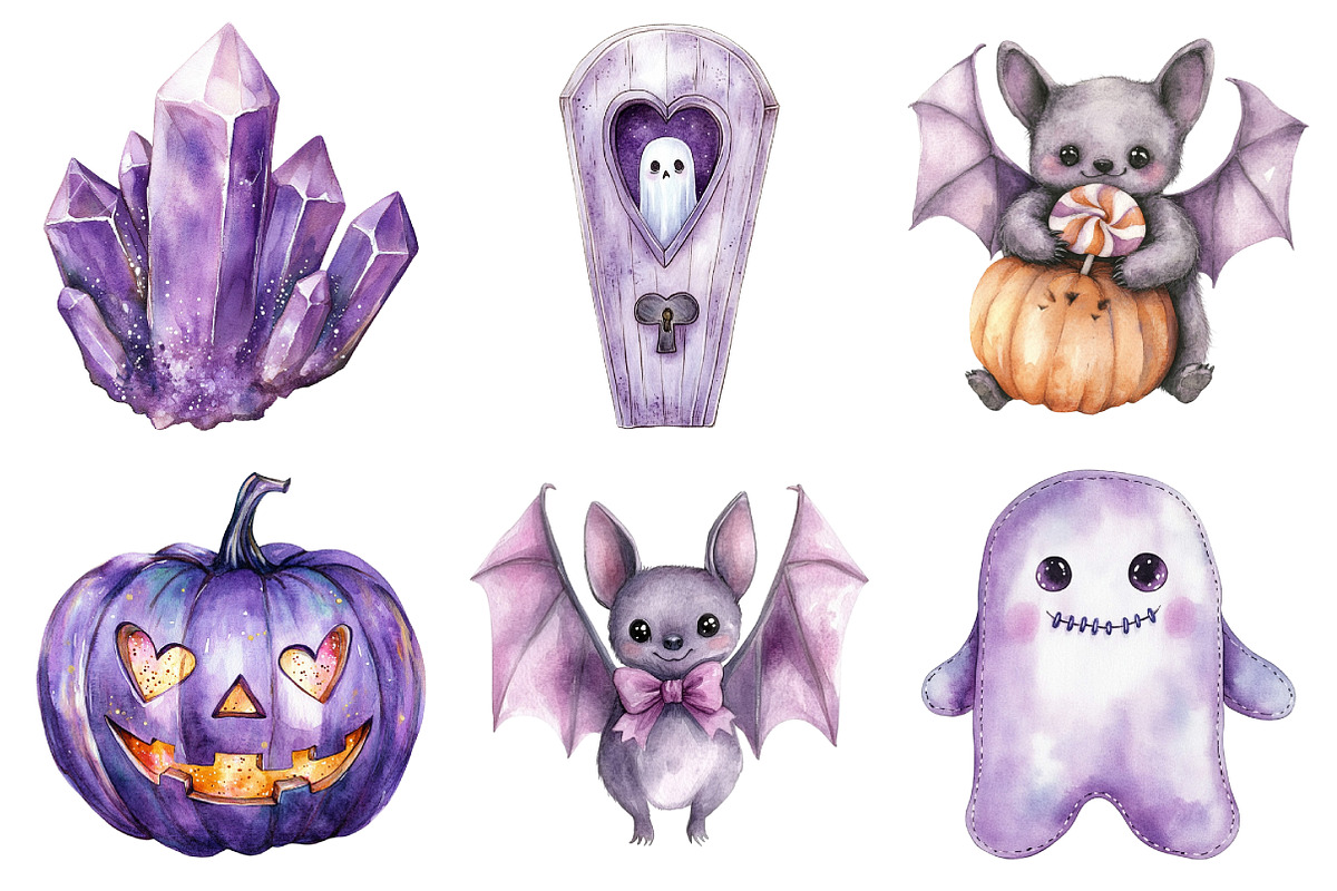 Watercolor Lavender Halloween Clipar, an Illustration by Daily.Designs (Photo 2 of 5)