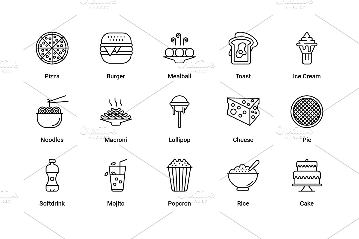 Food and Drinks Outline icons, an Icon by Vector Squad (Photo 3 of 5)