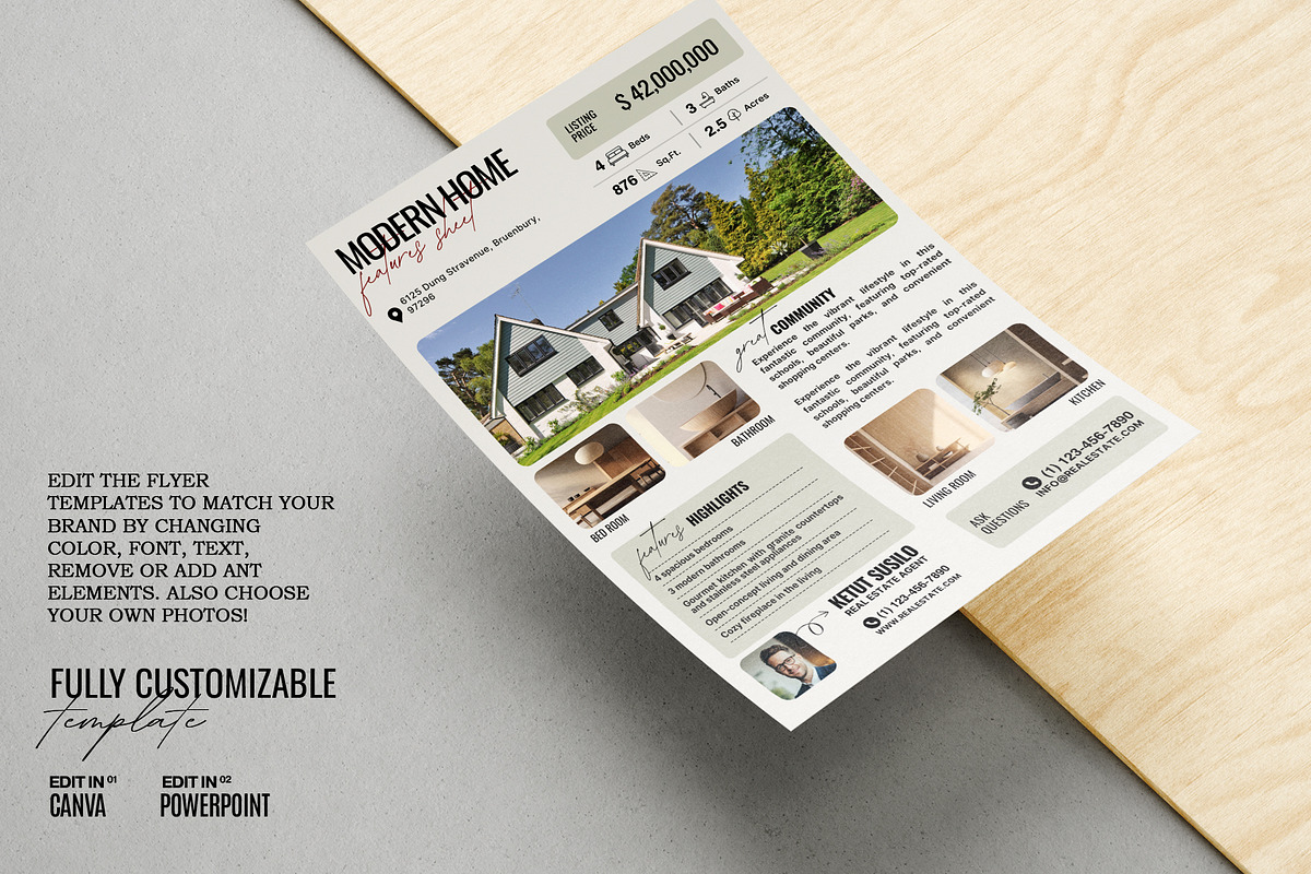 Real Estate Flyer Home Feature Sheet, a Flyer Template by Prapti Design (Photo 3 of 10)