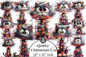Quirky Christmas Cat Clipart, an Illustration by DreamArtGraphic