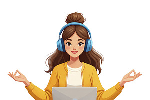 Student on loto position with laptop on legs isolated illustrati, a Person Illustration by DanFLCreativo