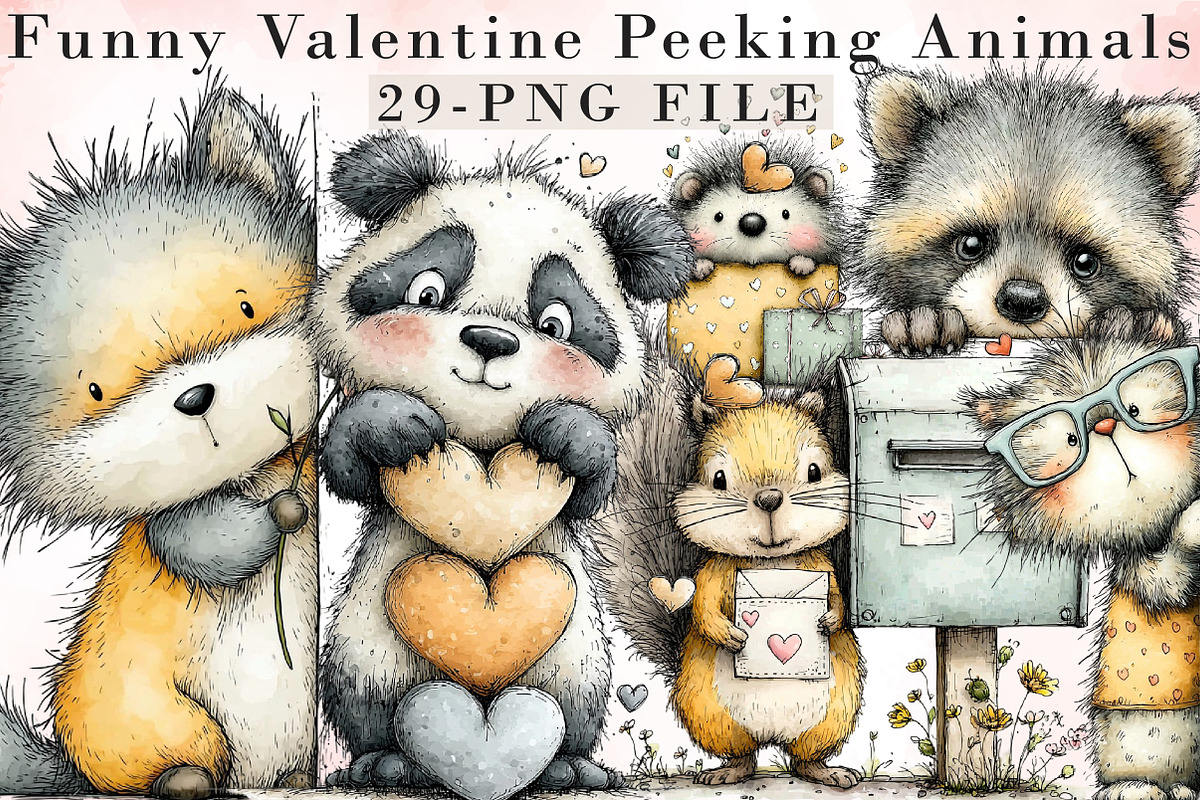 Funny Valentine Peeking Animals PNG, an Illustration by Libby Wishes (Photo 1 of 9)