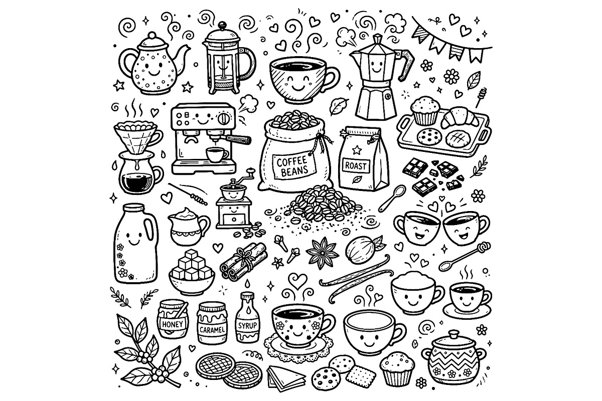 Cute doodle cartoon coffee shop, a Food Illustration by Voodz_shop (Photo 1 of 3)