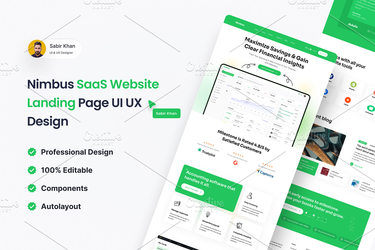 Nimbus SaaS Website Landing Page UI, a Landing Page Template by DesignBox (Photo 1 of 2)