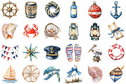 Watercolor Nautical Summer Clipart, an Illustration by Sublimation Artist (Thumbnail 2 of 6)