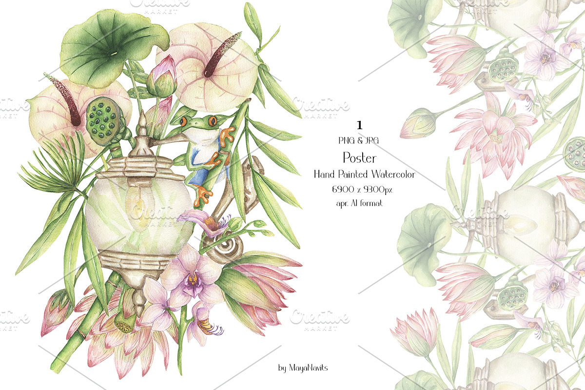 Watercolor Verdant Ritual Collection, a Decorative Illustration by MayaNavits (Photo 9 of 13)
