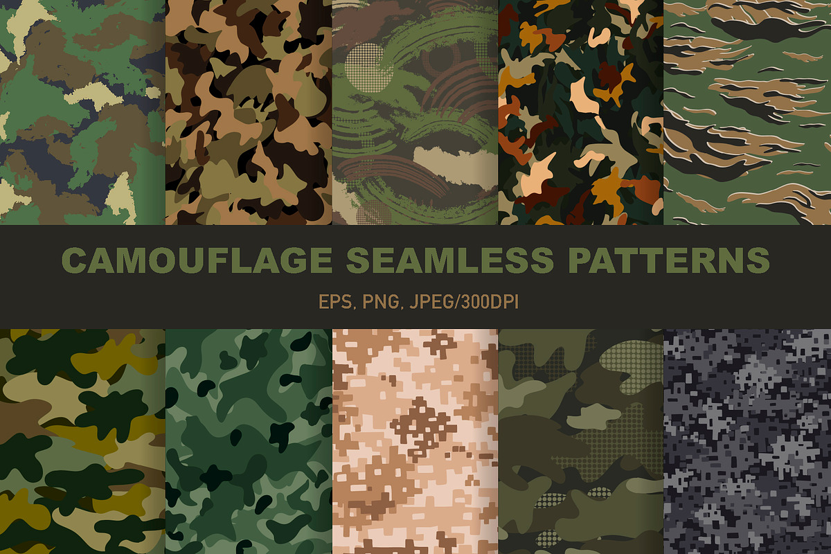 Camouflage seamless patterns, a Pattern Graphic by Alona Savchuk (Photo 1 of 6)